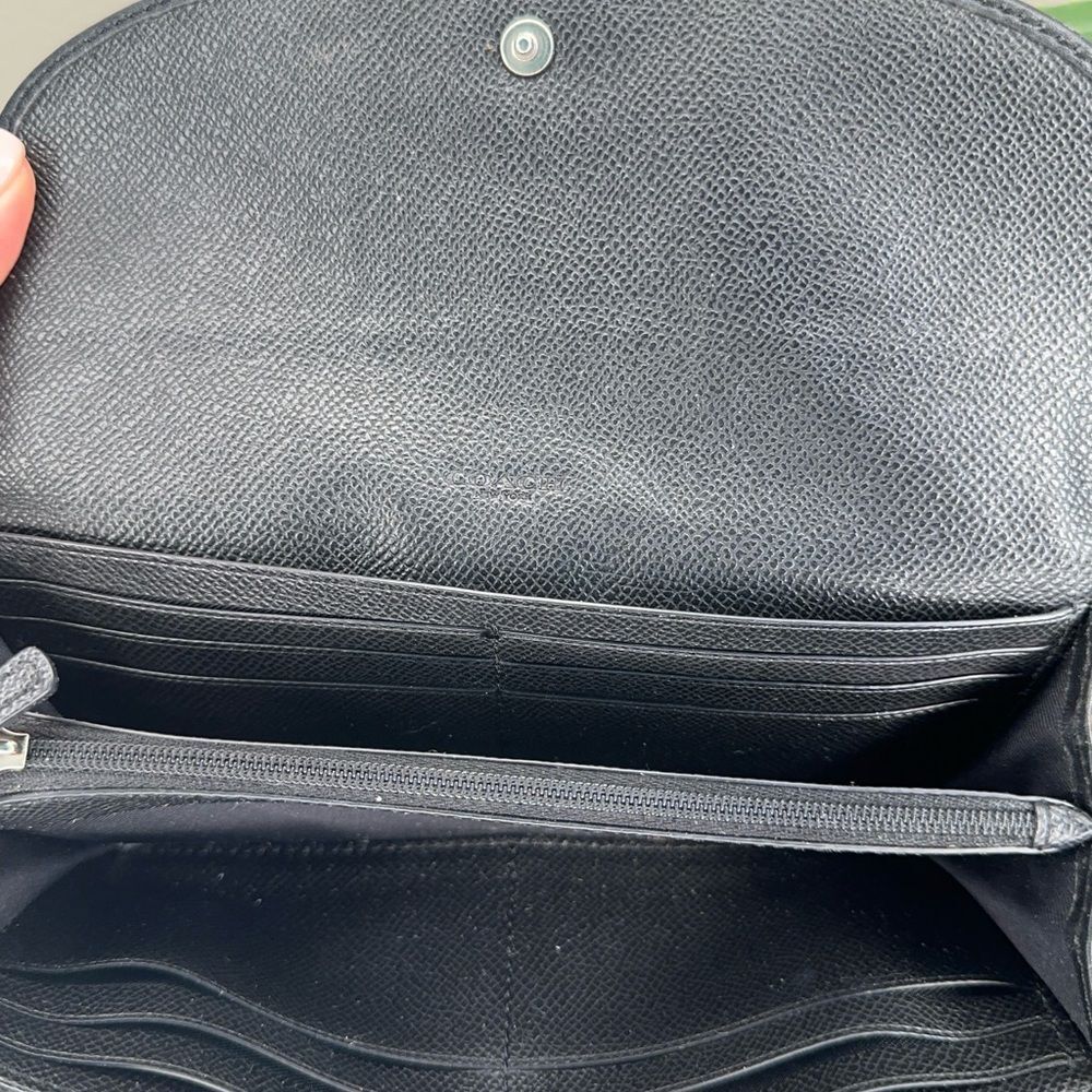 Coach Black Signature Canvas & Leather Wallet Trifold Clutch Organizer - Picture 7 of 14